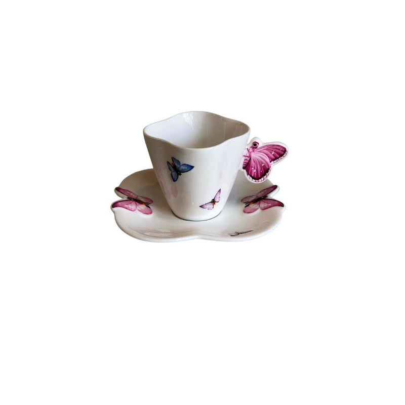 Xícara de Café Porcelana com Pires Borboletas 100ml