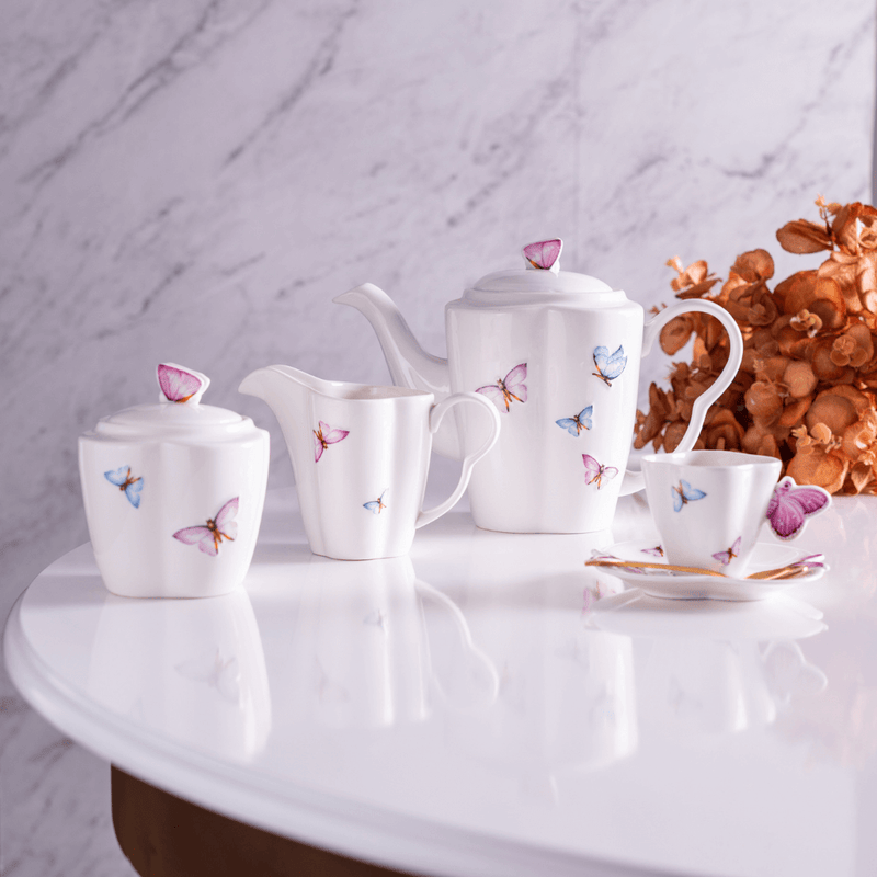 Xícara de Café Porcelana com Pires Borboletas 100ml