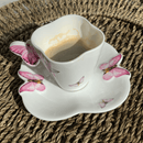 Xícara de Café Porcelana com Pires Borboletas 100ml