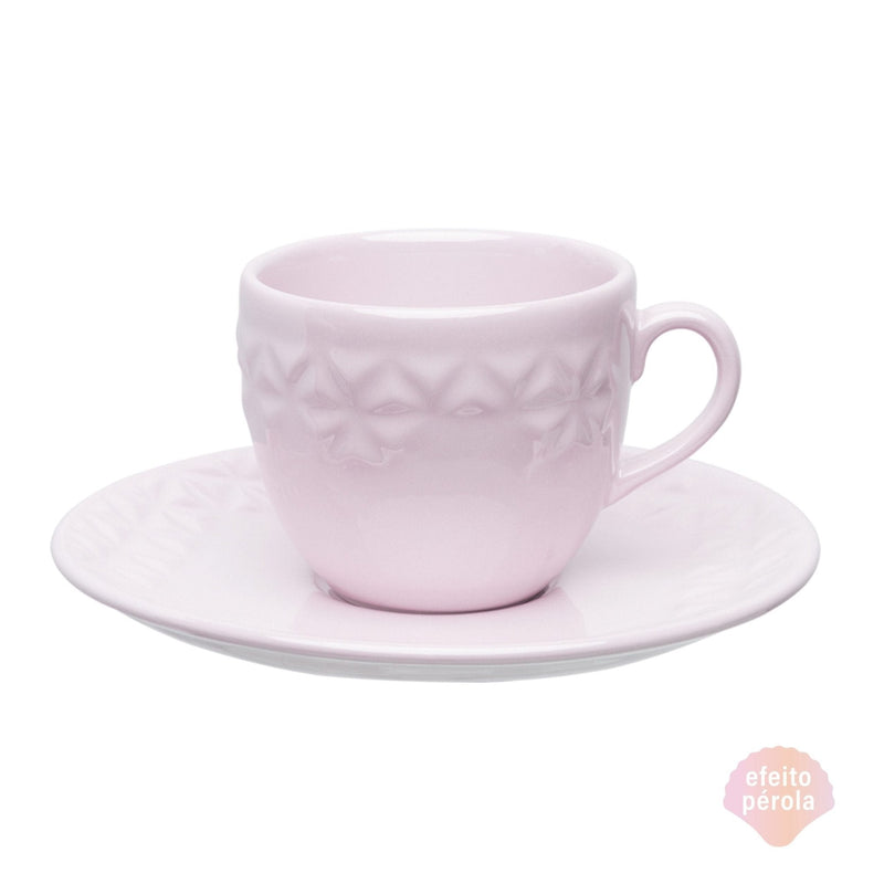 Xícara de Chá com Pires Porcelana Mia Quartzo Rosa - 200 ml