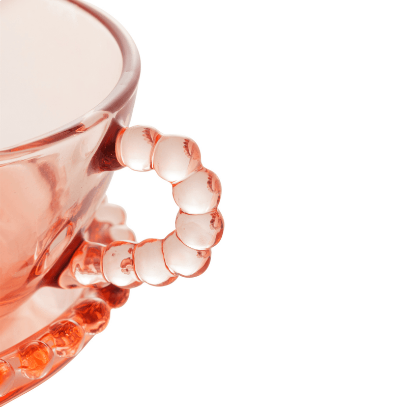 Xícara de Chá com Prato de Coração Pearl Bolinha Rosa - 180ml
