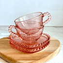 Xícara de Chá com Prato de Coração Pearl Bolinha Rosa - 180ml