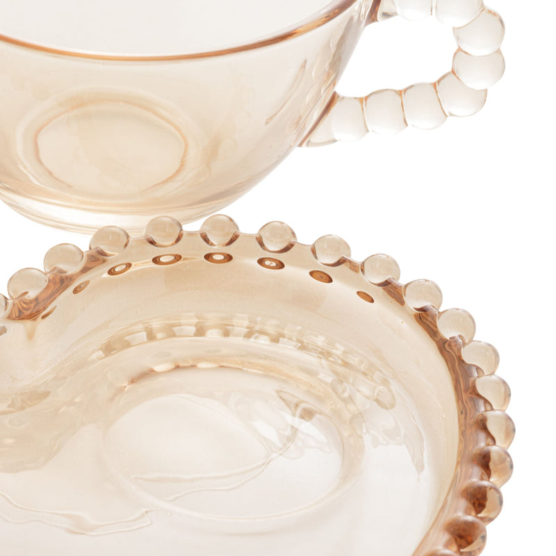 Xícara de Chá Cristal com Prato de Coração Pearl Âmbar - 180 ml
