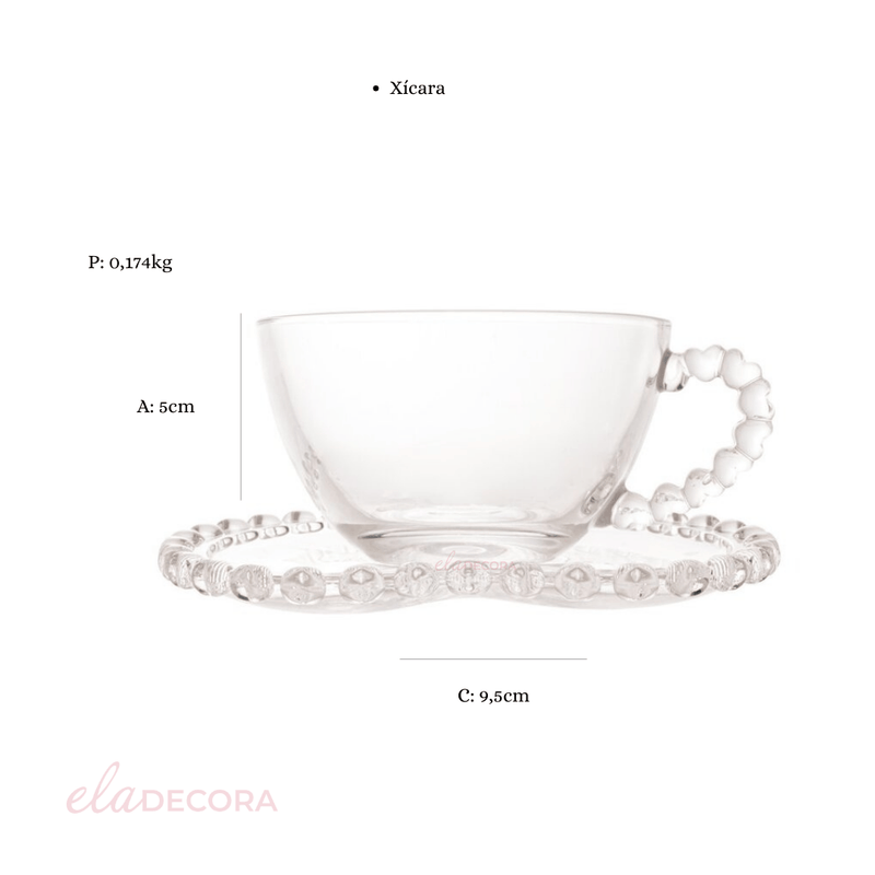 Xícara para Chá com Pires Borda Coração - 170 ml