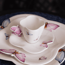 Jogo de 6 Xícaras de Café Porcelana com Pires Borboletas - 100ml