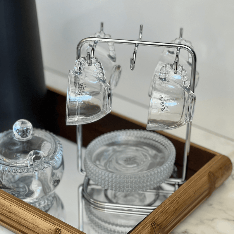 Jogo de Xícaras de Café Cristal Com Pires Pearl Bolinha 4 Peças - 80ml