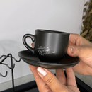 Jogo Xicara de Café com Pires em Porcelana Manhattan Preta 90ml 6 Peças