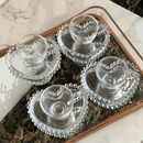 Jogo de Xícaras de Café Cristal Com Pires Coração Pearl 4 Peças - 85ml